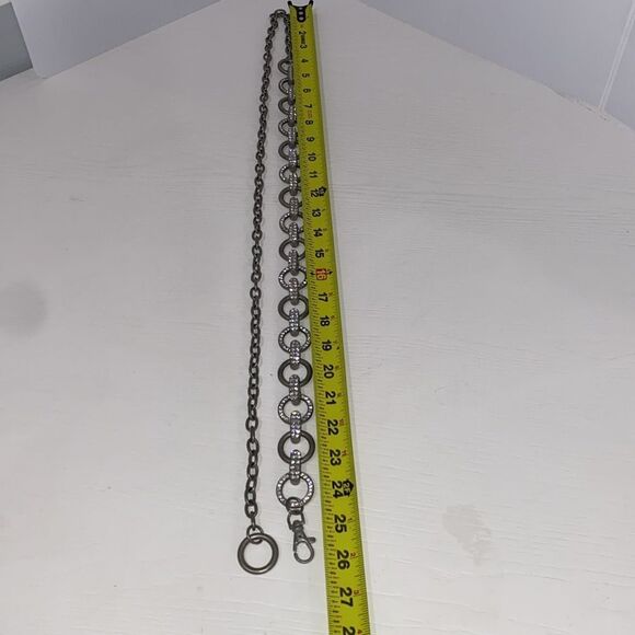 Vintage Rhinestone Embellished Circle Link Silver Chain Belt with Claw Closure - Picture 6 of 7